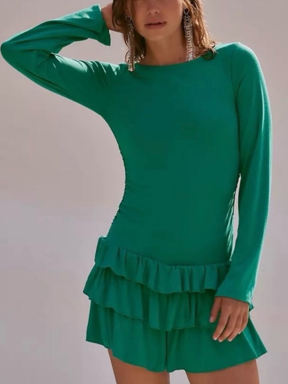 NWOT Good Feels Ruffle Long-Sleeve Mini Dress